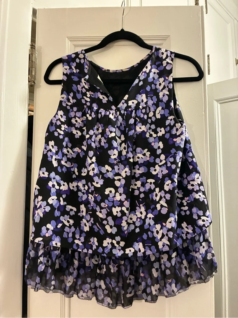 kate spade Black Sleeveless Floral Layered Tunic with Lavender & White Print